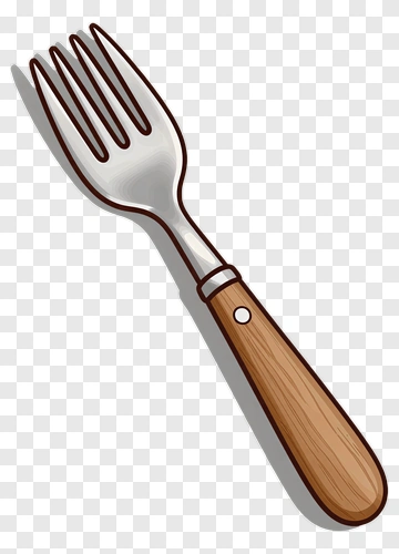 Silver Fork With Wooden Handle PNG