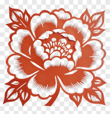 Orange Paper Cut Peony Ornament PNG