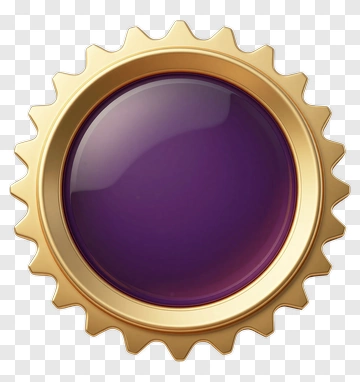 Golden Gear Button With Purple Center PNG