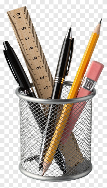 Office Supplies In Metal Holder PNG
