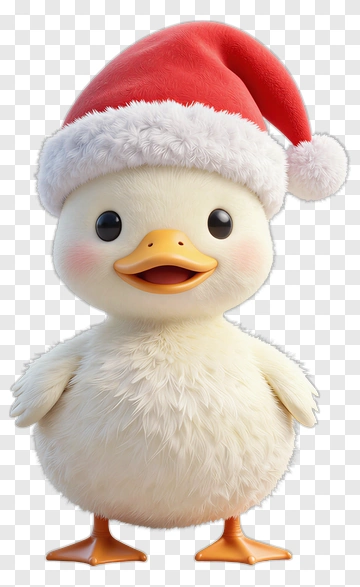 Adorable Duck In Christmas Hat PNG