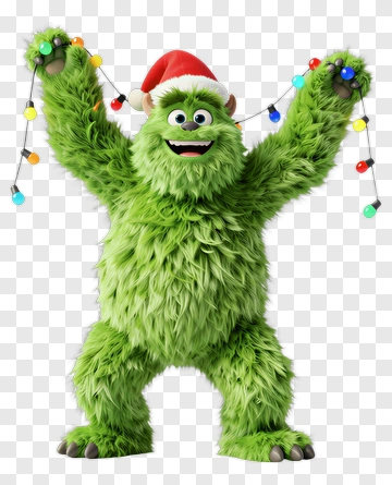 Green Monster Wearing Santa Hat PNG