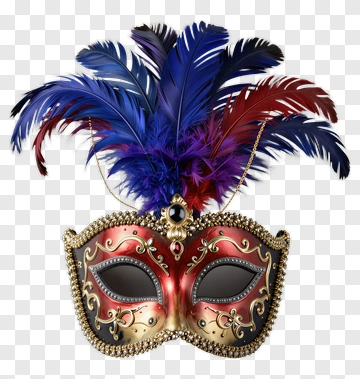 Red Venetian Mask With Blue And Purple Feathers PNG