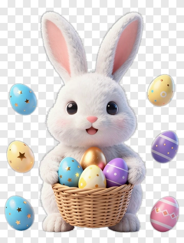 Cute Rabbit Holding Easter Eggs PNG