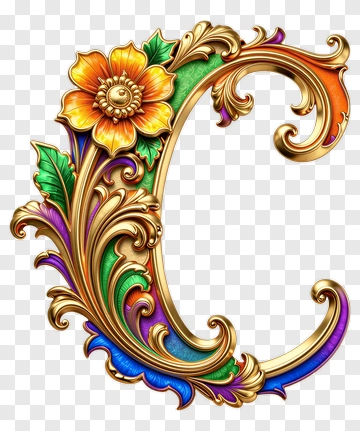 Elegant Ornamental Letter C With Floral Motifs PNG