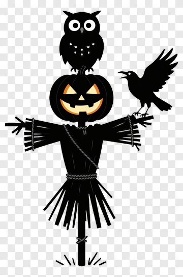 Scarecrow With Owl And Crow PNG