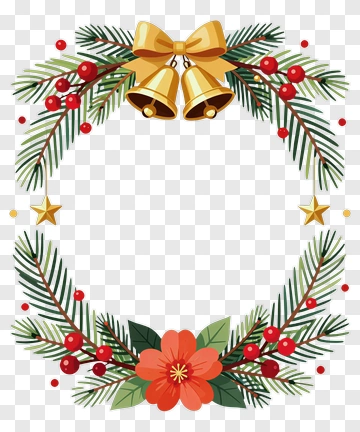 Christmas Wreath With Bells And Berries PNG