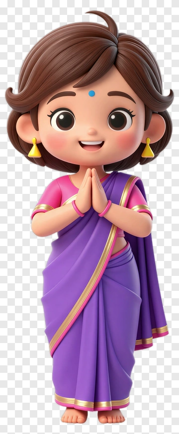 Cartoon Indian Girl In Sari PNG