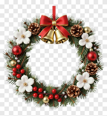 Christmas Wreath With Pine Cones And Bells PNG