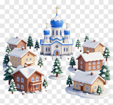 Snowy Village With Church PNG
