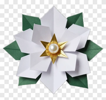 Origami Paper Flower With Pearl Center PNG