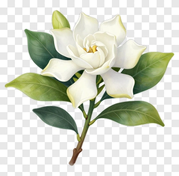 White Gardenia Blossom With Green Leaves PNG