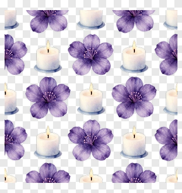Purple Cherry Blossom And Candle Pattern PNG