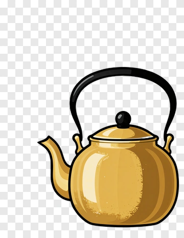Golden Teapot With Black Handle PNG