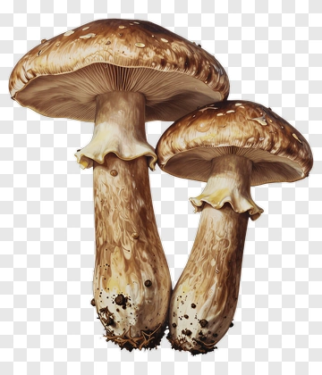 Two Mushrooms With Brown Caps PNG
