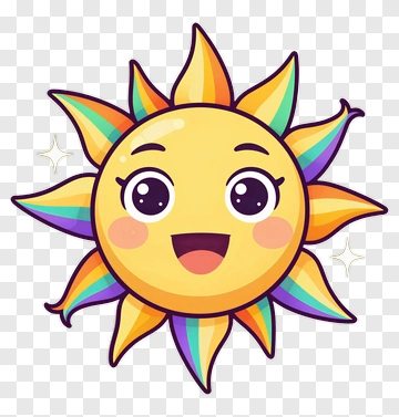 Happy Cartoon Sun With Rainbow Rays PNG
