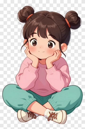 Cute Girl With Hair Buns PNG