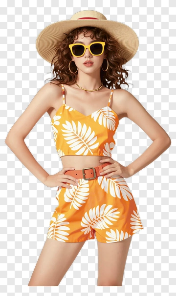 Woman In Tropical Summer Outfit PNG