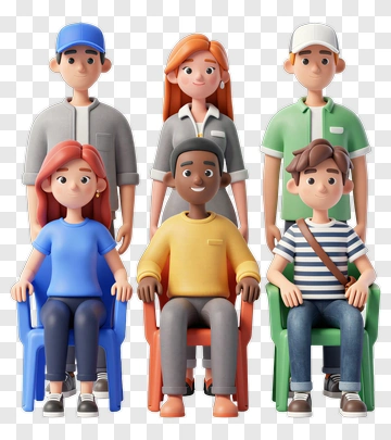 Group Of Cartoon People Sitting Together PNG