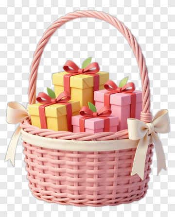Pink Gift Basket With Presents PNG