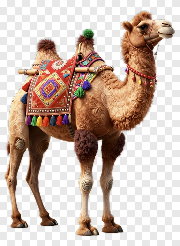 Camel With Ornate Saddle And Beads PNG