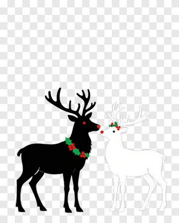 Black And White Reindeer With Holly Wreath PNG