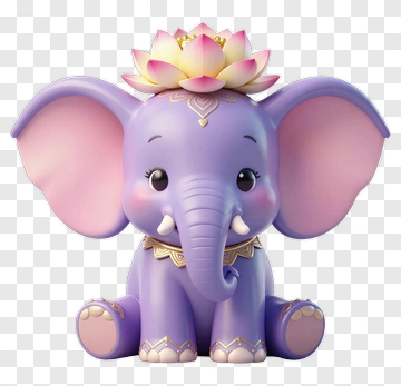 Purple Elephant With Lotus Flower PNG