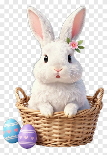 White Rabbit With Easter Eggs PNG