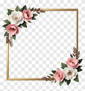 Floral Gold Frame With Paper Flowers PNG
