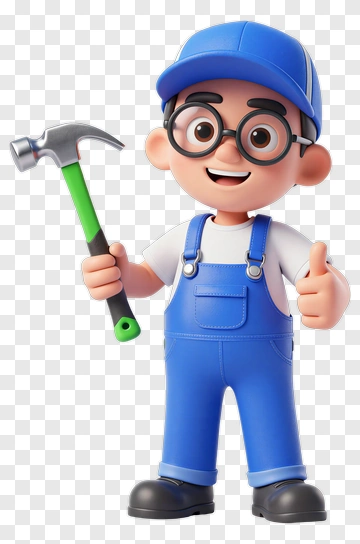 Boy Construction Worker Holding Hammer PNG