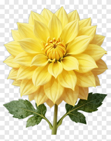 Yellow Dahlia With Green Leaves PNG