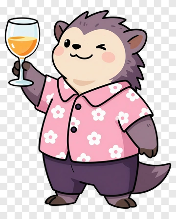 Happy Porcupine Holding Wine Glass PNG