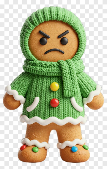 Angry Gingerbread Man In Knitted Sweater PNG