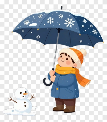 Child With Snowy Umbrella PNG