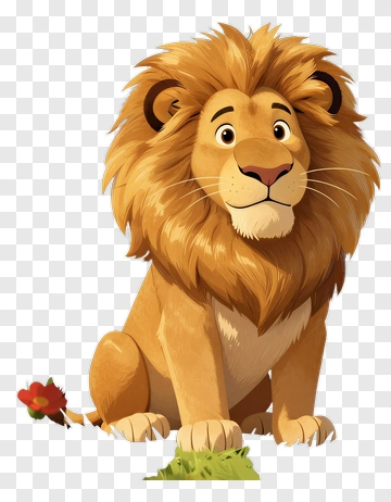 Cartoon Lion In A Field PNG