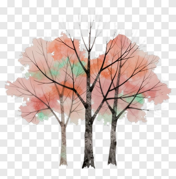 Watercolor Trees With Pink And Green Leaves PNG