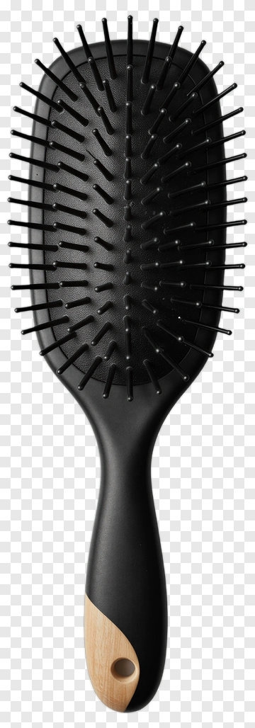 Black Hairbrush With Wooden Handle PNG