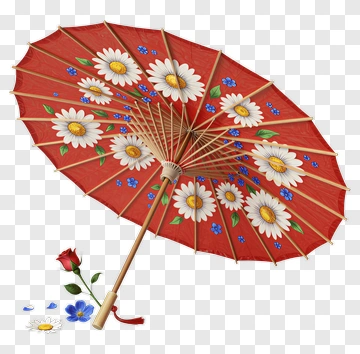 Red Paper Umbrella With Floral Design PNG