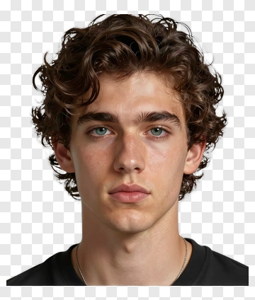 Young Man With Curly Brown Hair PNG