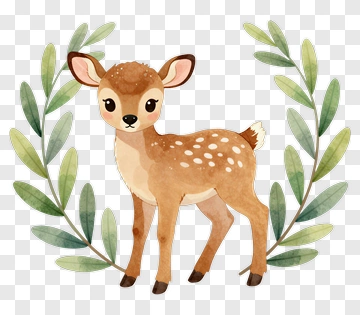 Cute Fawn Surrounded By Green Leaves PNG