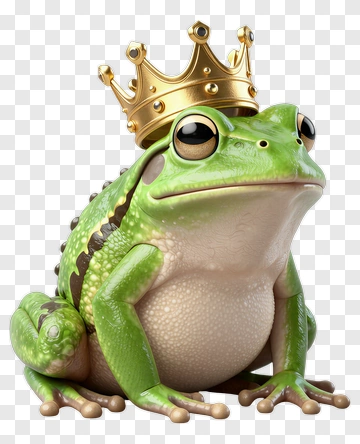 Green Frog Wearing Golden Crown PNG