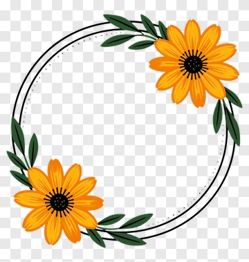 Orange Sunflower Wreath With Green Leaves PNG