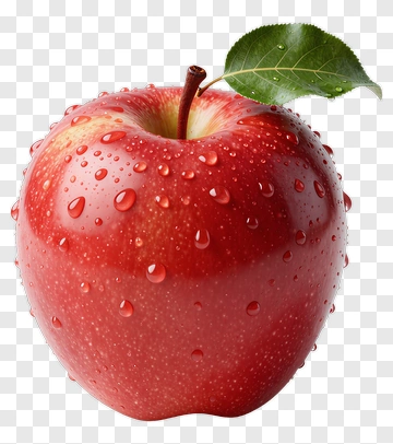 Red Apple With Leaf And Water Droplets PNG