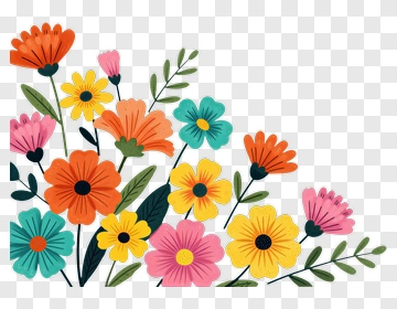 Colorful Cartoon Flowers Bouquet PNG