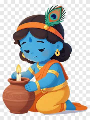 Blue Child With Peacock Feather Lighting Candle PNG
