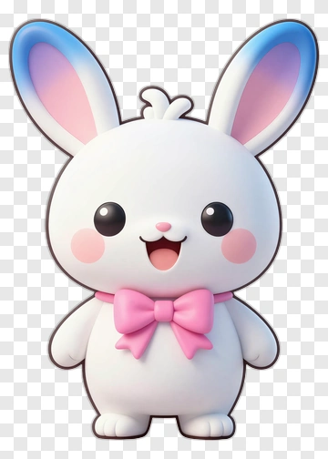Cute Cartoon Rabbit With Pink Bow PNG