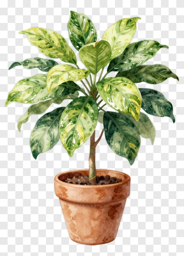 Potted Plant With Variegated Leaves PNG