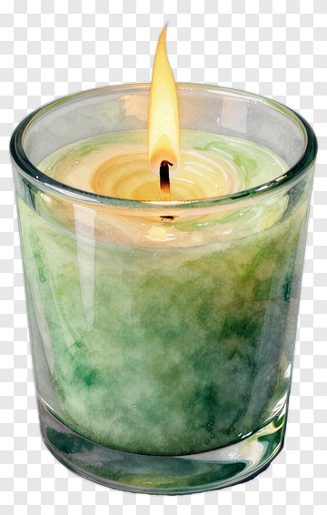 Green Candle In Glass Container PNG