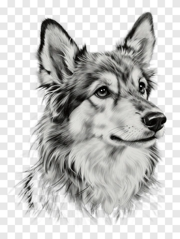 Detailed Pencil Sketch Of A Wolf PNG