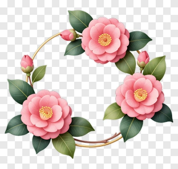 Pink Camellia Flower Wreath PNG